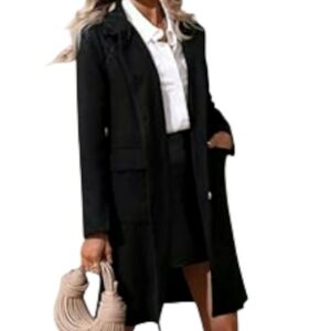 Vintage 90's Sundance Black Trench Raw Edge Wool Blend Coat